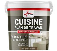 Béton Ciré Cuisine Plan de Travail Crédence 2 m² Cacao Marron | Protection Anti-Taches, Résiste Chaleur et Eau, Adhérence Tous Supports, Temps Ouvert jusqu'à 4H - Arcane Industries