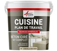 Béton Ciré Cuisine Plan de Travail Crédence 2 m² Chinchilla Gris Beige | Protection Anti-Taches, Résiste Chaleur et Eau, Adhérence Tous Supports, Temps Ouvert jusqu'à 4H - Arcane Industries
