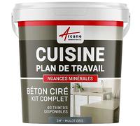 Béton Ciré Cuisine Plan de Travail Crédence 2 m² (en 2 couches) Mulot Gris | Protection Anti-Taches, Résiste Chaleur et Eau, Adhérence Tous Supports, Temps Ouvert jusqu'à 4H - Arcane Industries