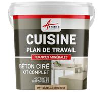 Béton Ciré Cuisine Plan de Travail Crédence 2 m² Gazelle Gris Rose | Protection Anti-Taches, Résiste Chaleur et Eau, Adhérence Tous Supports, Temps Ouvert jusqu'à 4H - Arcane Industries