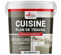 Béton Ciré Cuisine Plan de Travail Crédence 2 m² Isatis Blanc | Protection Anti-Taches, Résiste Chaleur et Eau, Adhérence Tous Supports, Temps Ouvert jusqu'à 4H - Arcane Industries