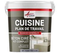 Béton Ciré Cuisine Plan de Travail Crédence 2 m² Titane Gris Clair | Protection Anti-Taches, Résiste Chaleur et Eau, Adhérence Tous Supports, Temps Ouvert jusqu'à 4H - Arcane Industries