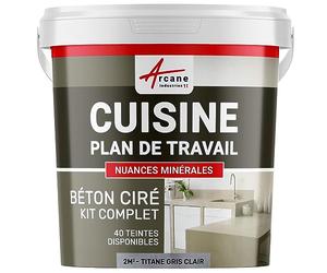 Béton Ciré Cuisine Plan de Travail Crédence 2 m² Titane Gris Clair | Protection Anti-Taches, Résiste Chaleur et Eau, Adhérence Tous Supports, Temps Ouvert jusqu'à 4H - Arcane Industries