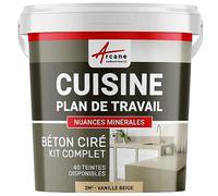 Béton Ciré Cuisine Plan de Travail Crédence 2 m² Vanille Beige | Protection Anti-Taches, Résiste Chaleur et Eau, Adhérence Tous Supports, Temps Ouvert jusqu'à 4H - Arcane Industries