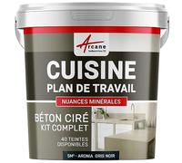 Béton Ciré Cuisine Plan de Travail Crédence 5 m² Aronia Gris Noir | Protection Anti-Taches, Résiste Chaleur et Eau, Adhérence Tous Supports, Temps Ouvert jusqu'à 4H - Arcane Industries
