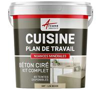 Béton Ciré Cuisine Plan de Travail Crédence 5 m² (en 2 couches) Lin Beige | Protection Anti-Taches, Résiste Chaleur et Eau, Adhérence Tous Supports, Temps Ouvert jusqu'à 4H - Arcane Industries
