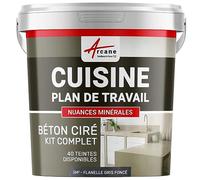 Béton Ciré Cuisine Plan de Travail Crédence 5 m² Flanelle Gris Foncé | Protection Anti-Taches, Résiste Chaleur et Eau, Adhérence Tous Supports, Temps Ouvert jusqu'à 4H - Arcane Industries