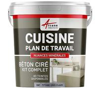 Béton Ciré Cuisine Plan de Travail Crédence 5 m² Titane Gris Clair | Protection Anti-Taches, Résiste Chaleur et Eau, Adhérence Tous Supports, Temps Ouvert jusqu'à 4H - Arcane Industries