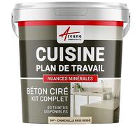 Béton ciré cuisine, plan de travail, crédence, évier sol et mur revêtement mural décoratif kit complet - 5 m² (en 2 couches) Chinchilla Gris Beige - ARCANE INDUSTRIES