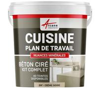 Béton ciré cuisine, plan de travail, crédence, évier sol et mur revêtement mural décoratif kit complet - 2 m² (en 2 couches) Crème Ivoire - ARCANE INDUSTRIES