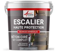 Béton Ciré Escalier, Kit Complet 10 m² (en 2 couches) Chartreux - Gris | Haute Résistance Uv, Bonne Opacité, Temps Ouvert 4H, Adhérence Supports Lisses, Vernis Anti-Taches - Arcane Industries