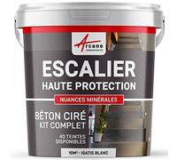 Béton Ciré Escalier, Kit Complet 10 m² (en 2 couches) Isatis Blanc | Haute Résistance Uv, Bonne Opacité, Temps Ouvert 4H, Adhérence Supports Lisses, Vernis Anti-Taches - Arcane Industries