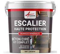 Béton Ciré Escalier, Kit Complet 10 m² (en 2 couches) Lin Beige | Haute Résistance Uv, Bonne Opacité, Temps Ouvert 4H, Adhérence Supports Lisses, Vernis Anti-Taches - Arcane Industries