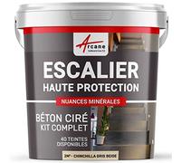 Béton Ciré Escalier, Kit Complet 2 m² (en 2 couches) Chinchilla Gris Beige | Haute Résistance Uv, Bonne Opacité, Temps Ouvert 4H, Adhérence Supports Lisses, Vernis Anti-Taches - Arcane Industries