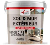 béton ciré extérieur, pour sol, mur, terrasse, escalier, enduit décoratif minéral, en kit - 10 m² (en 2 couches) Gazelle Gris Rose - ARCANE INDUSTRIES