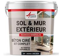 béton ciré extérieur, pour sol, mur, terrasse, escalier, enduit décoratif minéral, en kit - 2 m² (en 2 couches) Aronia Gris Noir - ARCANE INDUSTRIES