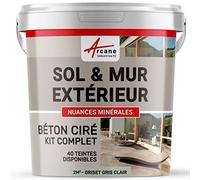 béton ciré extérieur, pour sol, mur, terrasse, escalier, enduit décoratif minéral, en kit - 2 m² (en 2 couches) Griset Gris Clair - ARCANE INDUSTRIES