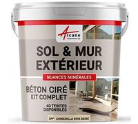 béton ciré extérieur, pour sol, mur, terrasse, escalier, enduit décoratif minéral, en kit - 2 m² (en 2 couches) Chinchilla Gris Beige - ARCANE INDUSTRIES