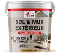 Béton Ciré Extérieur Sol, Mur, Terrasse 10 m² (en 2 couches) Blé Doré Beige | Haute Résistance Uv, Bonne Opacité, Temps Ouvert 4H, Adhérence Tous Supports, Vernis Anti-Taches - Arcane Industries
