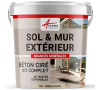 Béton Ciré Extérieur Sol, Mur, Terrasse 2 m² (en 2 couches) Crème Ivoire | Haute Résistance Uv, Bonne Opacité, Temps Ouvert 4H, Adhérence Tous Supports, Vernis Anti-Taches - Arcane Industries