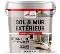Béton Ciré Extérieur Sol, Mur, Terrasse 2 m² (en 2 couches) Isatis Blanc | Haute Résistance Uv, Bonne Opacité, Temps Ouvert 4H, Adhérence Tous Supports, Vernis Anti-Taches - Arcane Industries