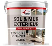 Béton Ciré Extérieur Sol, Mur, Terrasse 5 m² (en 2 couches) Isatis Blanc | Haute Résistance Uv, Bonne Opacité, Temps Ouvert 4H, Adhérence Tous Supports, Vernis Anti-Taches - Arcane Industries