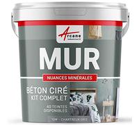 Béton Ciré Mur - Kit complet 40 couleurs avec primaire et finition - 10 m² - Mate Chartreux - Gris - ARCANE INDUSTRIES