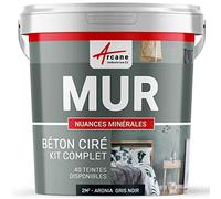 Béton Ciré Mur - Kit complet 40 couleurs avec primaire et finition - 2 m² - Mate Aronia Gris Noir - ARCANE INDUSTRIES