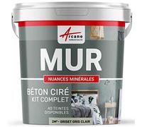 Béton Ciré Mur - Kit complet 40 couleurs avec primaire et finition - 2 m² - Mate Griset Gris Clair - ARCANE INDUSTRIES