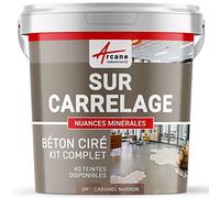 Béton ciré sur carrelage, cuisine, salle de bain, mural, sol, plan de travail, décoratif, revêtement, douche, kit - 5 m² (en 2 couches) Caramel Marron - ARCANE INDUSTRIES