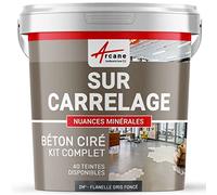 Béton ciré sur carrelage, cuisine, salle de bain, mural, sol, plan de travail, décoratif, revêtement, douche, kit - 2 m² (en 2 couches) Flanelle Gris Foncé - ARCANE INDUSTRIES