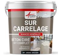 Béton ciré sur carrelage, cuisine, salle de bain, mural, sol, plan de travail, revêtement décoratif douche en kit - 2 m² (en 2 couches) Aronia Gris Noir - ARCANE INDUSTRIES