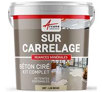 Béton ciré sur carrelage, cuisine, salle de bain, mural, sol, plan de travail, revêtement décoratif douche en kit - 2 m² (en 2 couches) Lin Beige - ARCANE INDUSTRIES