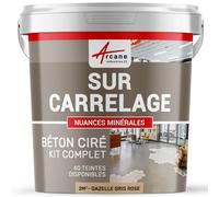 Béton ciré sur carrelage, cuisine, salle de bain, mural, sol, plan de travail, revêtement décoratif douche en kit - 2 m² (en 2 couches) Gazelle Gris Rose - ARCANE INDUSTRIES