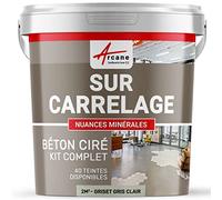 Béton ciré sur carrelage, cuisine, salle de bain, mural, sol, plan de travail, revêtement décoratif douche en kit - 2 m² (en 2 couches) Griset Gris Clair - ARCANE INDUSTRIES