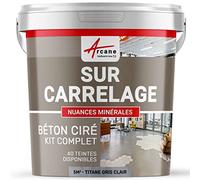 Béton ciré sur carrelage, cuisine, salle de bain, mural, sol, plan de travail, revêtement décoratif douche en kit - 5 m² (en 2 couches) Titane Gris Clair - ARCANE INDUSTRIES