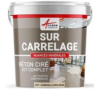 Béton ciré sur carrelage, cuisine, salle de bain, mural, sol, plan de travail, revêtement décoratif douche en kit - 10 m² (en 2 couches) Chinchilla Gris Beige - ARCANE INDUSTRIES
