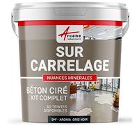 Béton ciré sur carrelage, cuisine, salle de bain, mural, sol, plan de travail, revêtement décoratif douche en kit - 5 m² (en 2 couches) Aronia Gris Noir - ARCANE INDUSTRIES