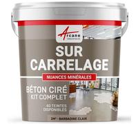 Béton ciré sur carrelage, cuisine, salle de bain, mural, sol, plan de travail, revêtement décoratif douche en kit - 2 m² (en 2 couches) Barbadine Clair - ARCANE INDUSTRIES