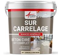 Béton ciré sur carrelage, cuisine, salle de bain, mural, sol, plan de travail, revêtement décoratif douche en kit - 2 m² (en 2 couches) Chinchilla Gris Beige - ARCANE INDUSTRIES