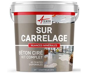 Béton ciré sur carrelage, cuisine, salle de bain, mural, sol, plan de travail, revêtement décoratif douche en kit - 2 m² (en 2 couches) Chartreux - Gris - ARCANE INDUSTRIES