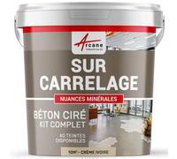 Béton Ciré sur Carrelage, Sol Mur 10 m² (en 2 couches) Crème Ivoire | Cuisine, Salle de Bain, Plan de Travail, Accroche Renforcée, Anti-Taches, Résistant, Kit Complet - Arcane Industries