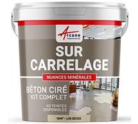 Béton Ciré sur Carrelage, Sol Mur 10 m² (en 2 couches) Lin Beige | Cuisine, Salle de Bain, Plan de Travail, Accroche Renforcée, Anti-Taches, Résistant, Kit Complet - Arcane Industries