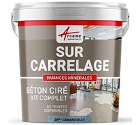 Béton Ciré sur Carrelage, Sol Mur 2 m² (en 2 couches) Canard Gris Bleuté | Cuisine, Salle de Bain, Plan de Travail, Accroche Renforcée, Anti-Taches, Résistant, Kit Complet - Arcane Industries