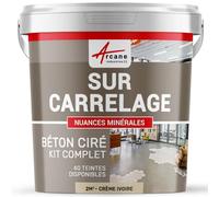 Béton Ciré sur Carrelage, Sol Mur 2 m² (en 2 couches) Crème Ivoire | Cuisine, Salle de Bain, Plan de Travail, Accroche Renforcée, Anti-Taches, Résistant, Kit Complet - Arcane Industries