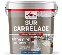 Béton Ciré sur Carrelage, Sol Mur 5 m² (en 2 couches) Bleu Prusse | Cuisine, Salle de Bain, Plan de Travail, Accroche Renforcée, Anti-Taches, Résistant, Kit Complet - Arcane Industries