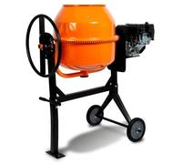 EBERTH 140L Bétonnière essence mobile, moteur essence 6,5 CV, 4 temps, châssis, tambour et couronne dentée en acier, volant blocable, large repose-pieds, bétonnière professionnelle, tambour pivotant