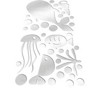 BETOOKY 1ensemble Sticker Mural Miroir Autocollant Poisson Décor Océan Argenté Adhésif Auto-adhésif Facile à Installer Décoration Murale Chambre et Salon Effet Miroir Décoratif Entretien
