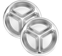 BETOOKY Assiettes en Acier Inoxydable 2 Pièces, Plateau Rectangulaire Divisé en 3 Compartiments, Léger et Compact, pour Cantines et Camping