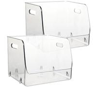 BETOOKY Boîte de Rangement Transparente en Pet Poignées, Empilable et Gain de Place, Lot de 2 pour Bureau et Organisation sur Bureau
